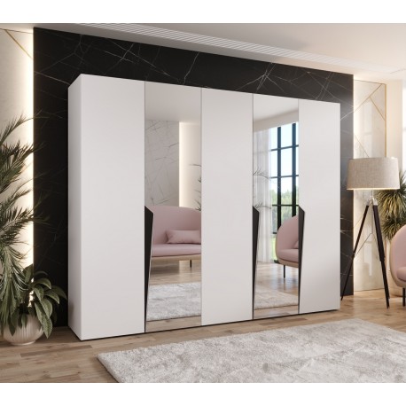 Szafa uchylna z lustrem garderoba z cichym domykiem ubraniowa z półkami PIANO 2 250 głębokość 52 cm wysokość 202 cm