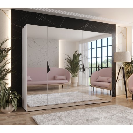 Szafa uchylna z lustrem garderoba z cichym domykiem ubraniowa z półkami SANDI 3 250 głębokość 52 cm wysokość 202 cm