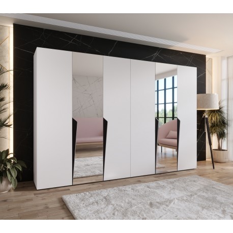 Szafa uchylna z lustrem garderoba z cichym domykiem ubraniowa z półkami PIANO 2 300 głębokość 52 cm wysokość 202 cm (150x2)
