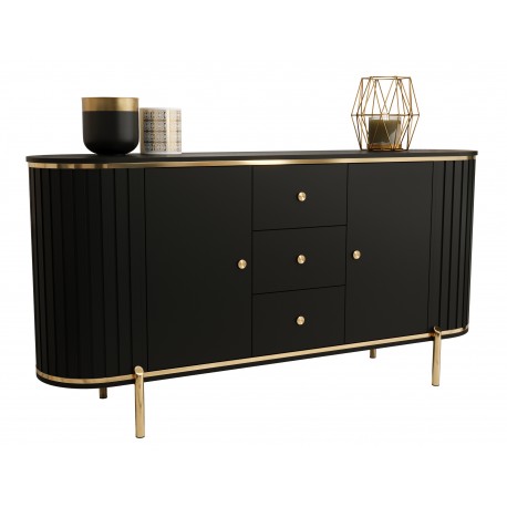 NEW YORK Komoda z lamelami półokrągła glamour 180 do salonu czarny