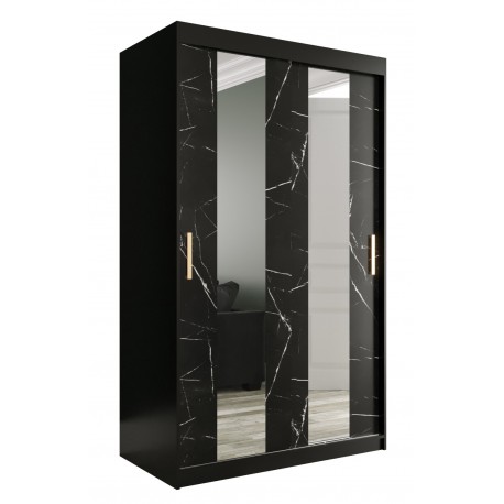Szafa przesuwna nowoczesna ubraniowa z lustrem Marmur Pole 120 czarna biała