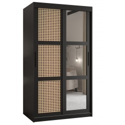 Szafa przesuwna garderoba z lustrem i półkami PLECIONKA WIEDEŃSKA 2 100 czarna