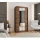 Szafa przesuwna garderoba z lustrem i drążkiem RUBINO T1 100 kaszmir orzech