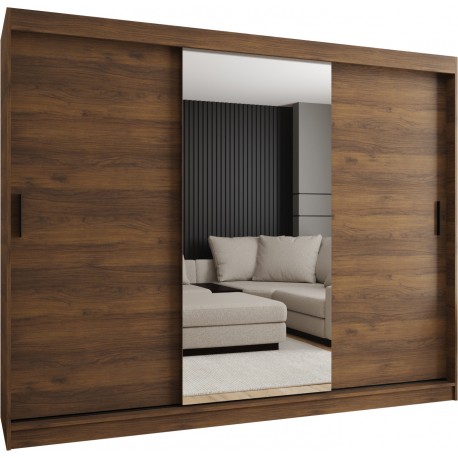 Szafa przesuwna garderoba z lustrem i drążkiem RUBINO T1 250 kaszmir orzech warmia