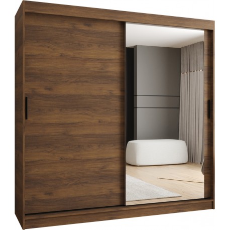 Szafa przesuwna garderoba z lustrem i drążkiem RUBINO T2 200 kaszmir orzech warmia