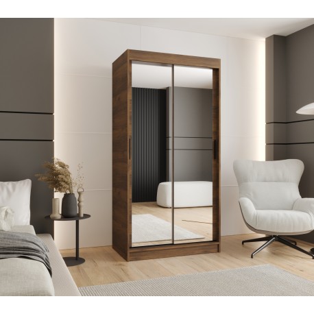 Szafa przesuwna garderoba z lustrem i drążkiem RUBINO T3 100 kaszmir