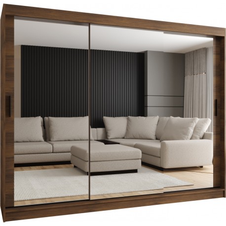 Szafa przesuwna garderoba z lustrem i drążkiem RUBINO T3 250 kaszmir orzech warmia