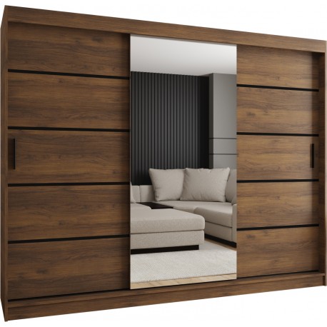 Szafa przesuwna garderoba z lustrem i drążkiem RUBINO V2 250 kaszmir orzech warmia
