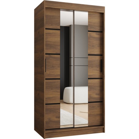 Szafa przesuwna garderoba z lustrem i drążkiem RUBINO V4 100 kaszmir orzech warmia
