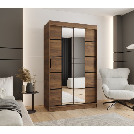Szafa przesuwna garderoba z lustrem i drążkiem RUBINO V4 120 kaszmir orzech warmia