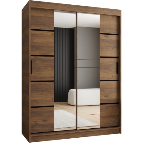 Szafa przesuwna garderoba z lustrem i drążkiem RUBINO V4 150 kaszmir orzech warmia