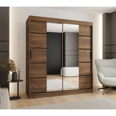 Szafa przesuwna garderoba z lustrem i drążkiem RUBINO V4 180 kaszmir