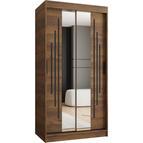 Szafa przesuwna garderoba z lustrem i drążkiem RUBINO Y1 100 kaszmir orzech warmia