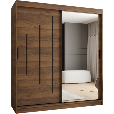 Szafa przesuwna garderoba z lustrem i drążkiem RUBINO Y2 180 kaszmir orzech warmia