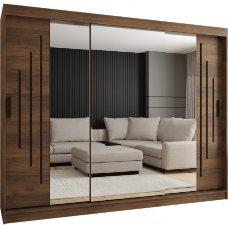 Szafa przesuwna garderoba z lustrem i drążkiem RUBINO Y2 250 kaszmir orzech warmia