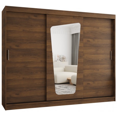 Szafa przesuwna trzydrzwiowa garderoba z lustrem i drążkami MOKA 250 artisan, biały, czarny, kaszmir, sonoma, orzech