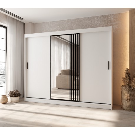 Szafa przesuwna garderoba z lustrem GLOSSY 250 artisan, biały, czarny, kaszmir, orzech