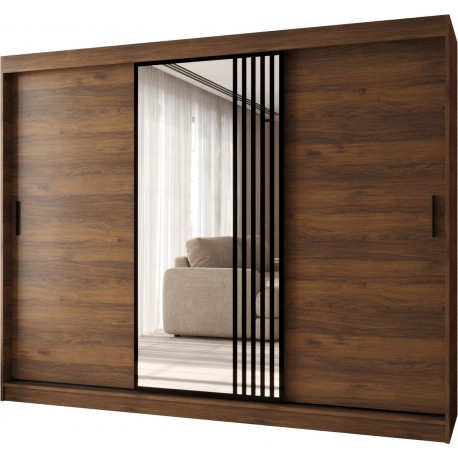 Szafa przesuwna garderoba z lustrem GLOSSY 250 artisan, biały, czarny, kaszmir, orzech