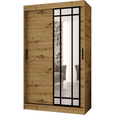 Szafa przesuwna garderoba z lustrem ALMERIA 120 artisan, biały, czarny, kaszmir, orzech