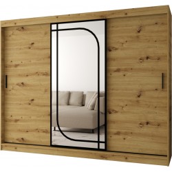 Szafa przesuwna garderoba z lustrem ALABAMA 250 artisan, biały, czarny, kaszmir, orzech