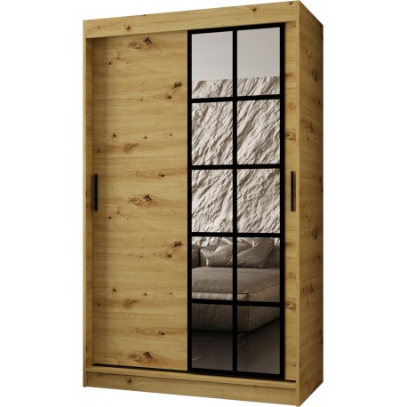 Szafa przesuwna garderoba z lustrem ORLANDO 120 artisan, biały, czarny, kaszmir, orzech