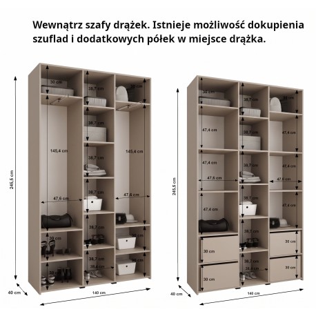 Szafa wysoka uchylna garderoba z półkami AQUA 3 290 głębokość 42 cm wysokość 245,5 cm