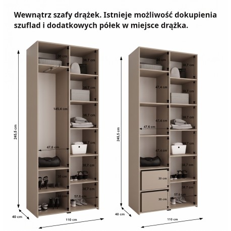 Szafa wysoka uchylna garderoba z półkami MAZE 2 230 głębokość 42 cm wysokość 245,5 cm