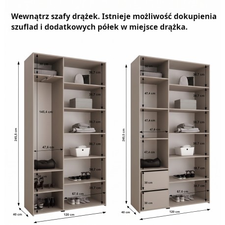 Szafa wysoka uchylna garderoba z półkami MAZE 2 240 głębokość 42 cm wysokość 245,5 cm