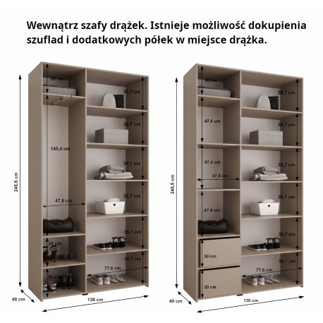 Szafa wysoka uchylna garderoba z półkami MAZE 3 260 głębokość 42 cm wysokość 245,5 cm