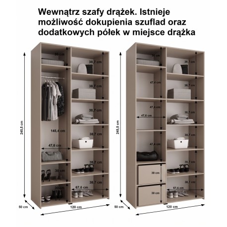 Szafa wysoka uchylna garderoba z półkami MOLTO 1 240 głębokość 52 cm wysokość 245,5 cm