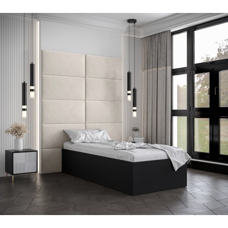 Łóżko do sypialni 90x200 cm, zagłowie tapicerowane, panele BELLA wzór 1 84x42