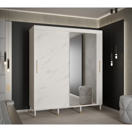 Szafa przesuwna garderoba z półkami i lustrem do mieszkania Calipso Marmur 2 180 czarny biały