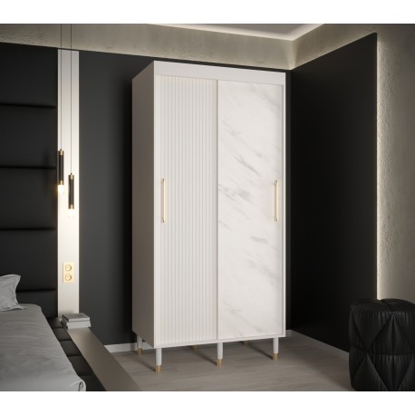 Szafa przesuwna garderoba z półkami do mieszkania Calipso Slim Marmur 100 czarny biały