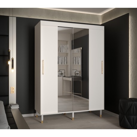 Szafa przesuwna garderoba z lustrem i półkami do salonu Calipso T1 150 czarna biała