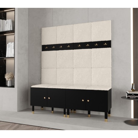 Garderoba szafa szafka na buty z panelami tapicerowanym i wieszakami PALERMO 3 czarny kaszmir