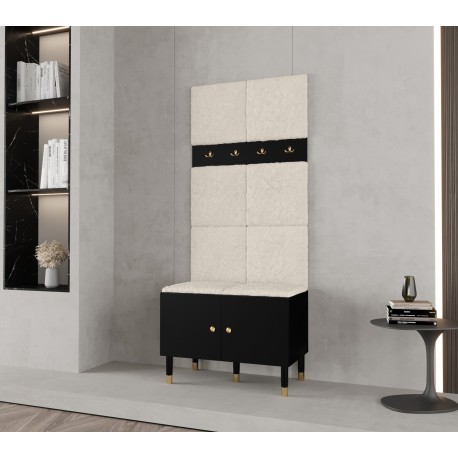 Garderoba szafa szafka na buty z panelami tapicerowanym i wieszakami PALERMO 4 czarny kaszmir 