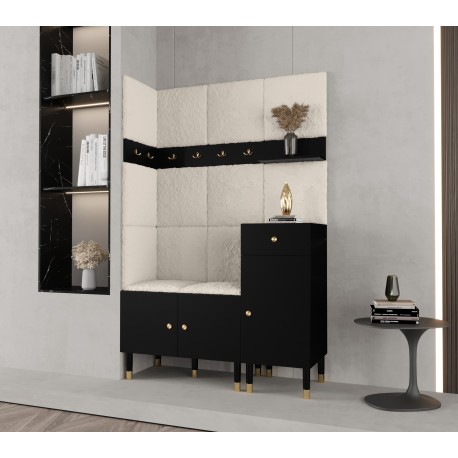 Garderoba komoda szafka na buty z panelami tapicerowanym i wieszakami PALERMO 10 czarny kaszmir 