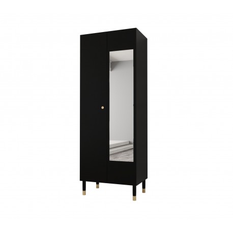 Garderoba szafa do przedpokoju na ubrania z drążkiem dwudrzwiowa z lustrem PALERMO czarny kaszmir halifax