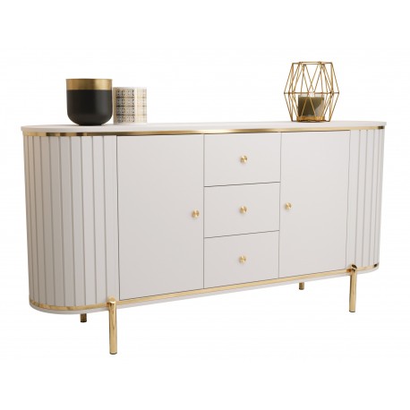 NEW YORK Komoda z lamelami półokrągła glamour 180 do salonu biały