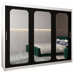Szafa przesuwna trzydrzwiowa garderoba z lustrem i półkami PROMO T3 250 artisan sonoma czarna biała