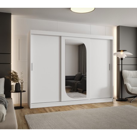 Szafa przesuwna trzydrzwiowa garderoba z lustrem i drążkami LUCY 250 artisan, biały, czarny, kaszmir, sonoma