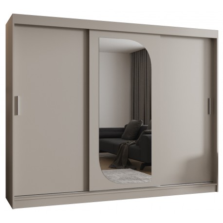 Szafa przesuwna trzydrzwiowa garderoba z lustrem i drążkami LUCY 250 artisan, biały, czarny, kaszmir, sonoma, orzech