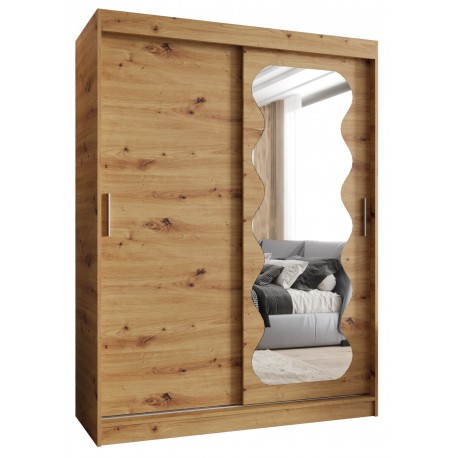 Szafa przesuwna garderoba z lustrem i półkami SPOTI 150 artisan, biały, czarny, kaszmir, sonoma, orzech