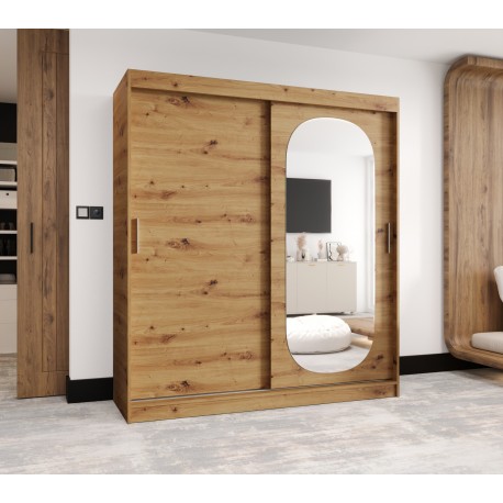 Szafa przesuwna garderoba z lustrem do sypialni ROYAL 180 artisan, biały, czarny, kaszmir, sonoma