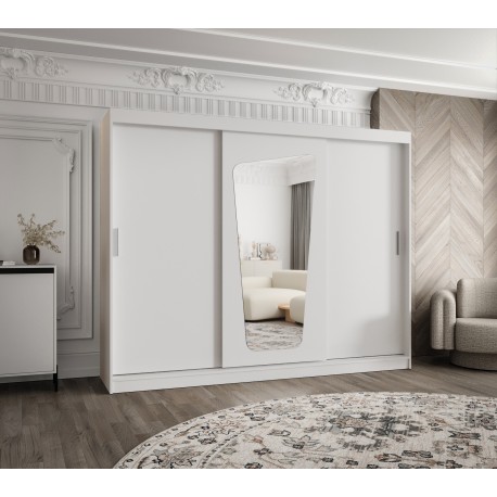 Szafa przesuwna trzydrzwiowa garderoba z lustrem i drążkami MOKA 250 artisan, biały, czarny, kaszmir, sonoma