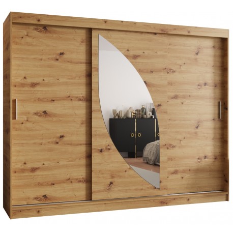 Szafa przesuwna trzydrzwiowa garderoba z lustrem i drążkami MILO 250 artisan, biały, czarny, kaszmir, sonoma, orzech