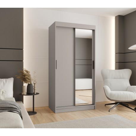 Szafa przesuwna garderoba z lustrem i drążkiem RUBINO T2 100 kaszmir