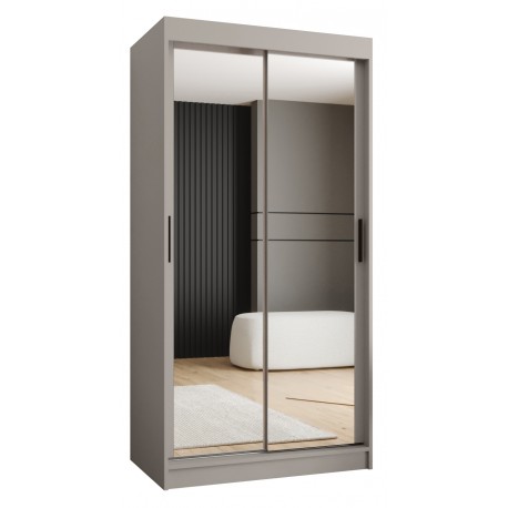 Szafa przesuwna garderoba z lustrem i drążkiem RUBINO T3 100 kaszmir orzech warmia