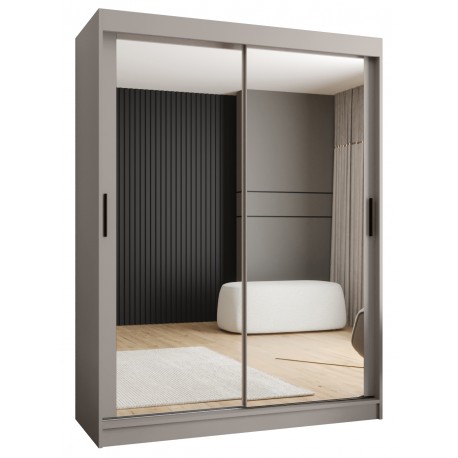 Szafa przesuwna garderoba z lustrem i drążkiem RUBINO T3 150 kaszmir orzech warmia