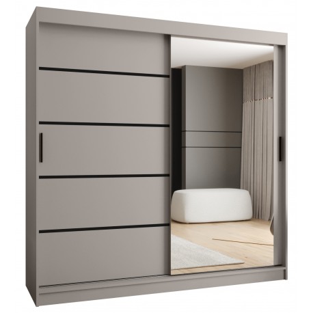 Szafa przesuwna garderoba z lustrem i drążkiem RUBINO V2 200 kaszmir orzech warmia